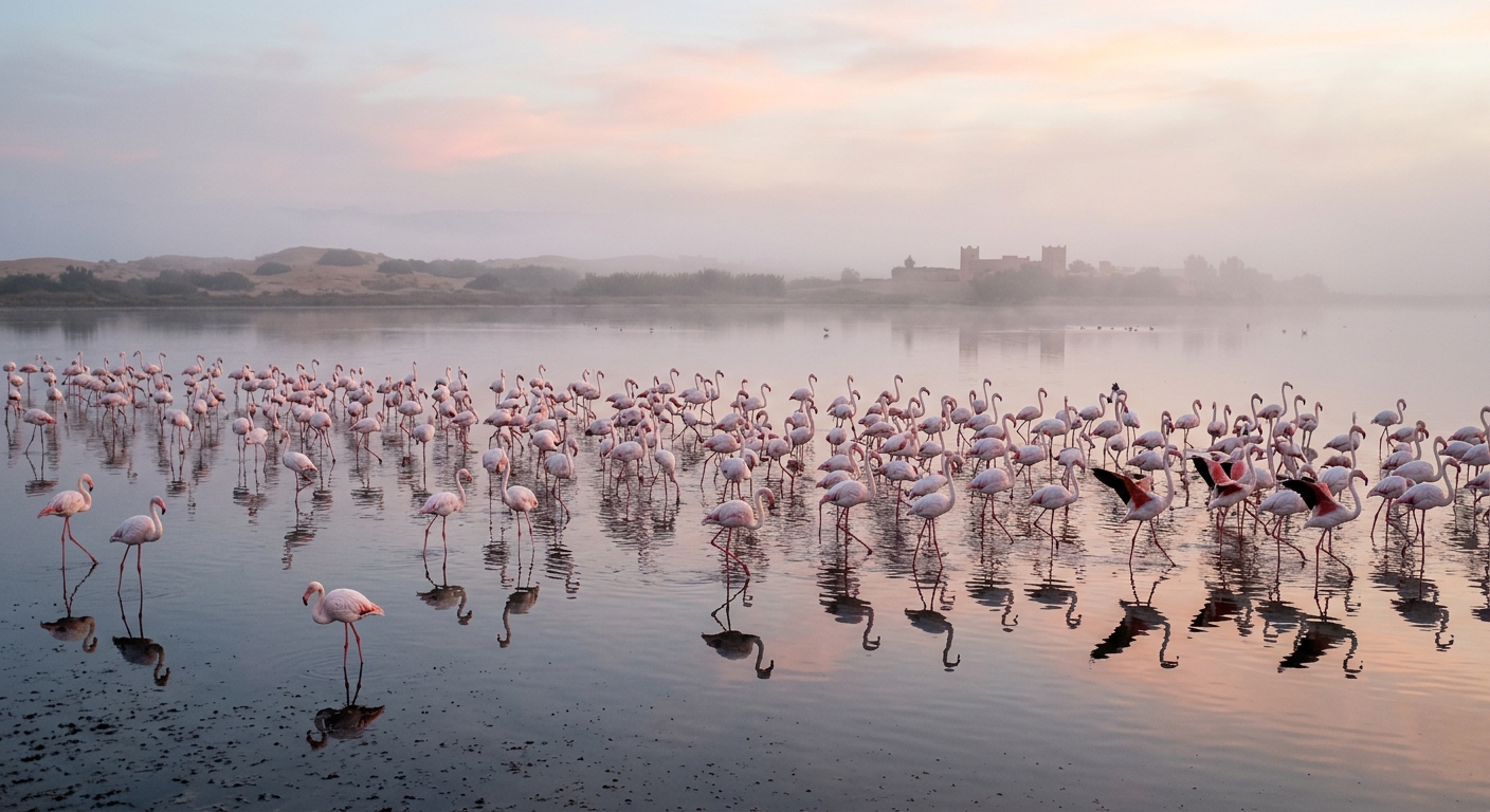 Flamingos at dawn