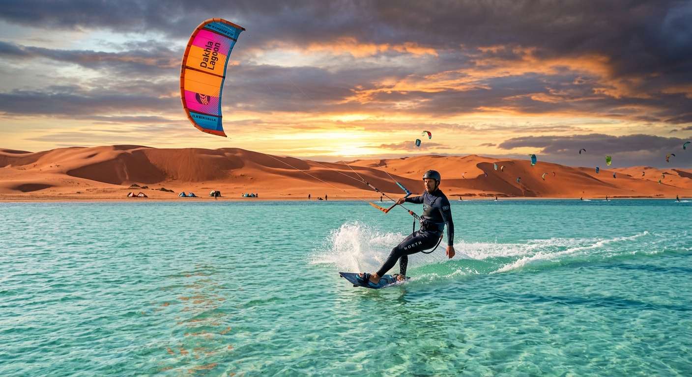 Dakhla kite lagoon at sunset